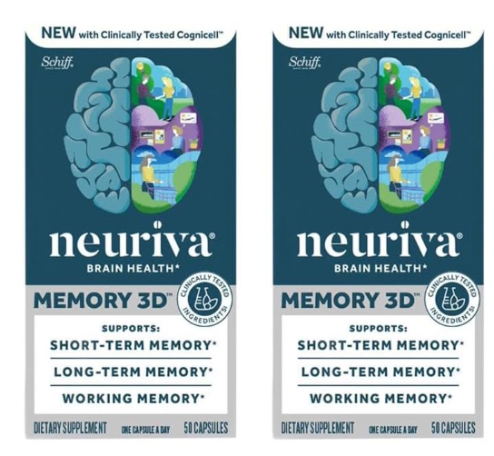 Neuriva Memory 3D Brain health Supplement - 30 Capsules - 2 Pack (60 Day Supply)