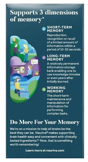 Neuriva Memory 3D Brain health Supplement - 30 Capsules - 2 Pack (60 Day Supply)