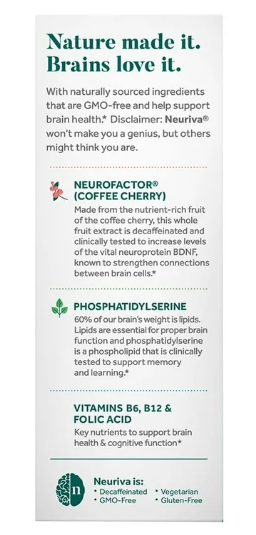 Neuriva Plus Brain Health Memory Support - 30 Capsules - 2 Pack (60 Day Supply)